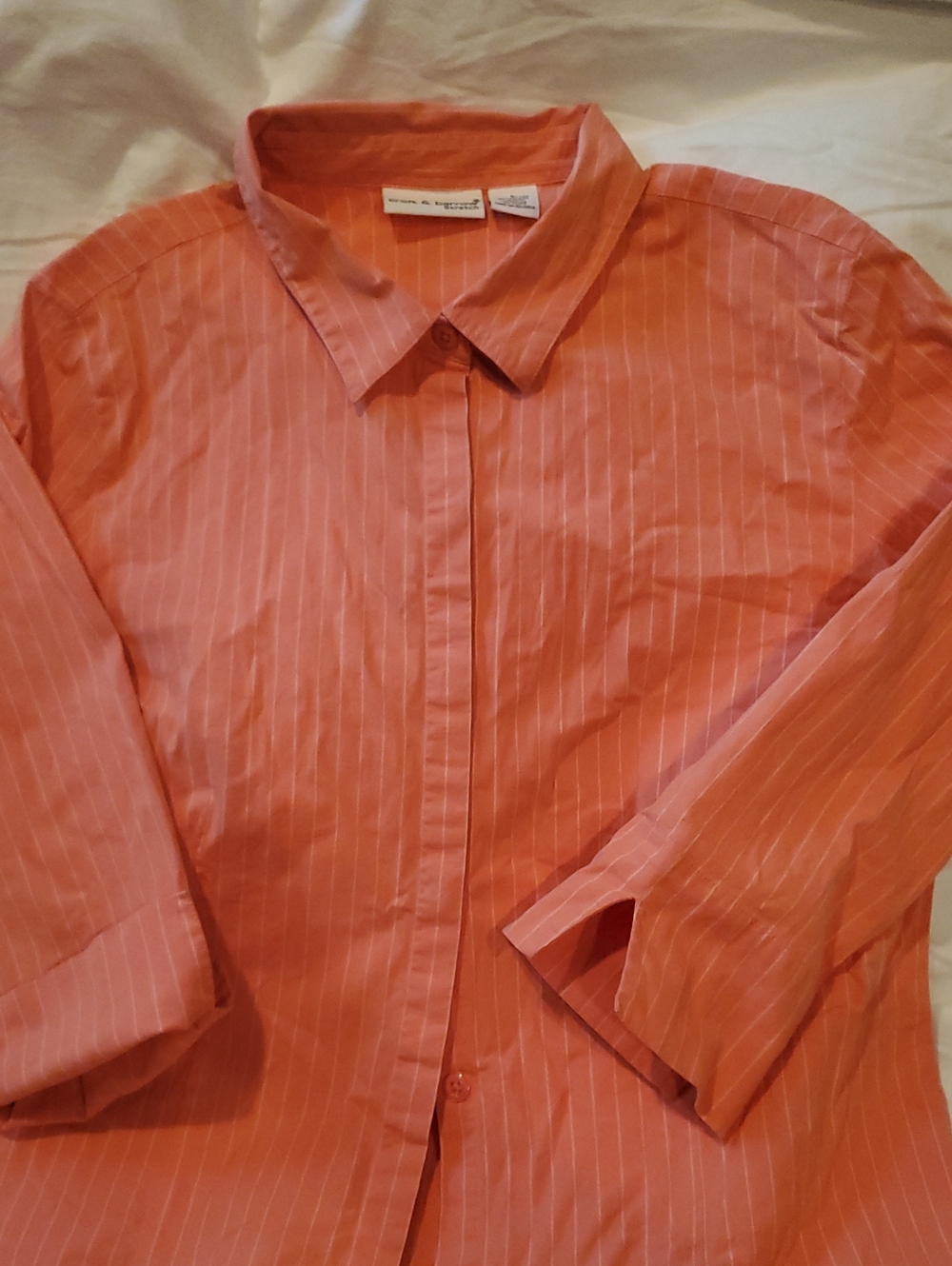 Croft & Barrow Women's Coral Pinstripe Fitted Button-Down Shirt